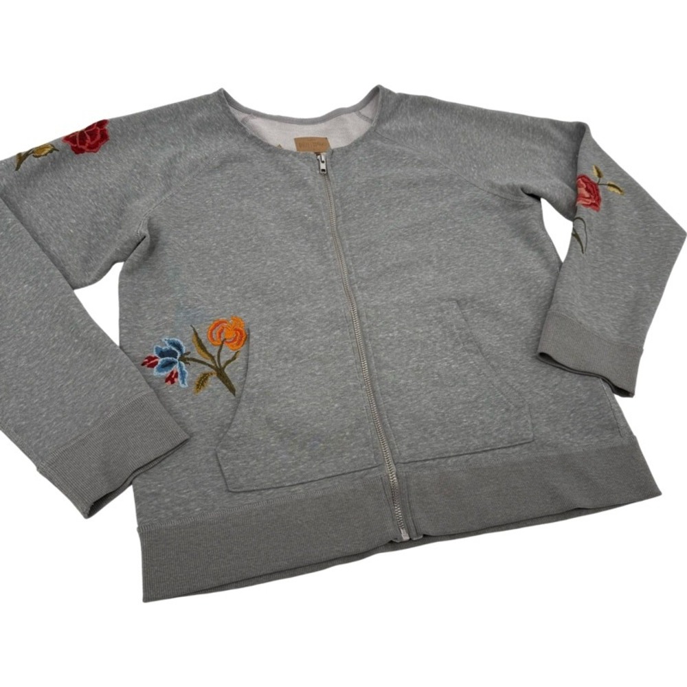 DRIFTWOOD Small Zip Up Hoodie Heathered Gray Floral Butterfly Embroidered Teddy - Picture 15 of 15